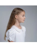 Beaded Peter Pan Collar White Satin Cute Flower Girl Dress